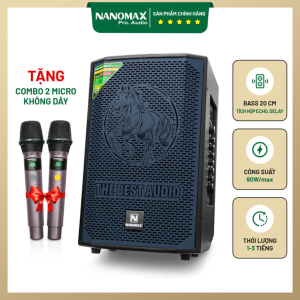 Loa kéo di động Nanomax S-200 Bass 20cm 90w Karaoke Bluetooth