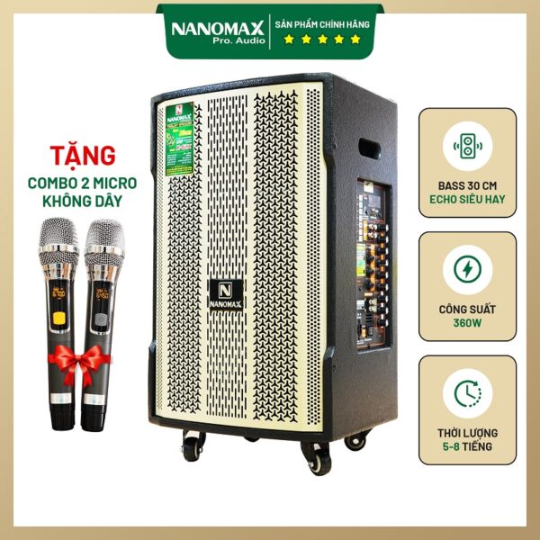 Loa Kéo Di Động Nanomax K-12X Bass 30cm 360w Karaoke Bluetooth