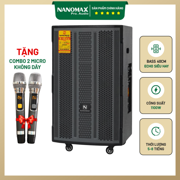 Loa kéo di động Nanomax K-15X9 Bass 40cm 1100w Karaoke Bluetooth