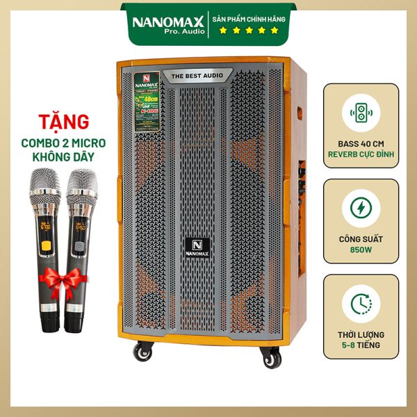 Loa Kéo Di Động Nanomax K-186 Bass 40cm 850w Karaoke Bluetooth