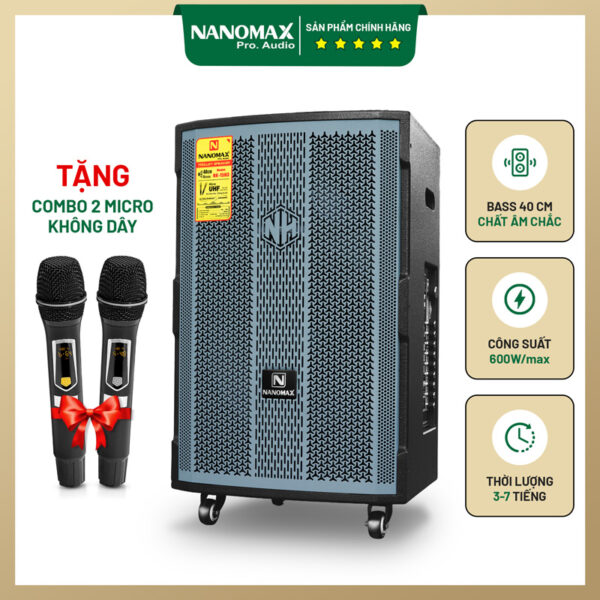 Loa Kéo Di Động Nanomax NK-15H3 600w Bass 40cm Karaoke Bluetooth