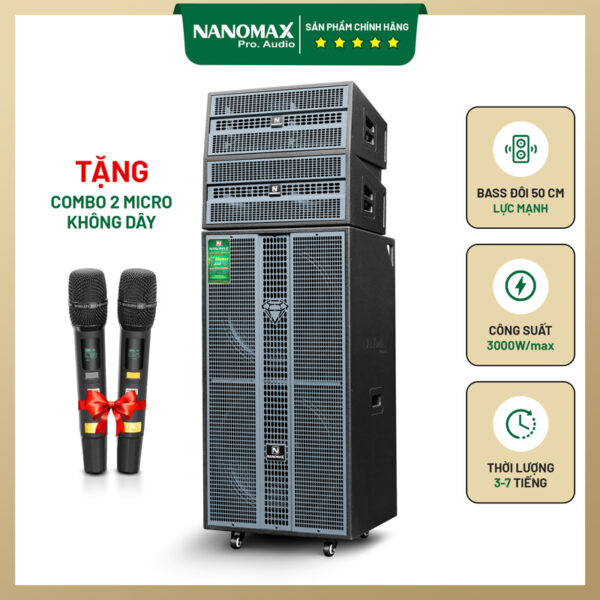 Loa Kéo Di Động Nanomax Pro-218d Bass Đôi 50cm 3250w