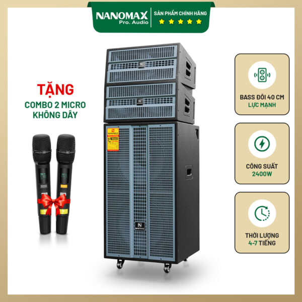 Loa Kéo Di Động Nanomax Pro-555b Bass Đôi 40cm 2400w
