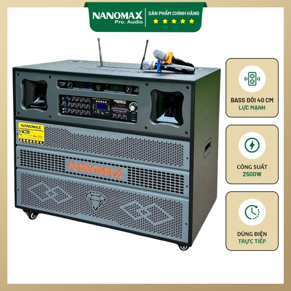 Loa Kéo Điện Di Động Nanomax Pro-7777 Bass Đôi 40cm 2500w