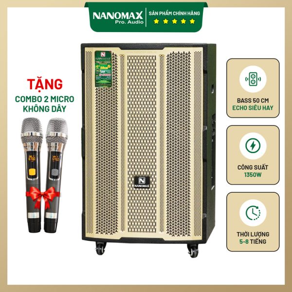 Loa kéo di động Nanomax S-5000 Bass 50cm 1350w Karaoke Bluetooth