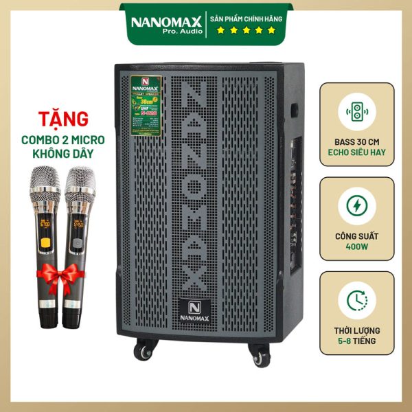 Loa kéo di động Nanomax S-820 Bass 30cm 400w Karaoke Bluetooth