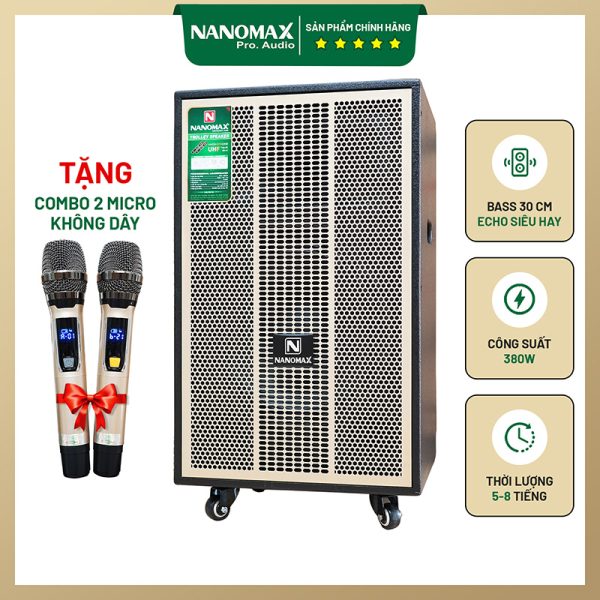 Loa Kéo Di Động Nanomax SK-12X1 Bass 30cm 380w Karaoke Bluetooth