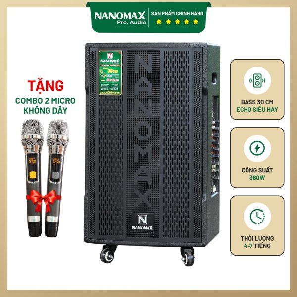 Loa kéo di động Nanomax SK-12X3 Bass 30cm 380w Karaoke Bluetooth