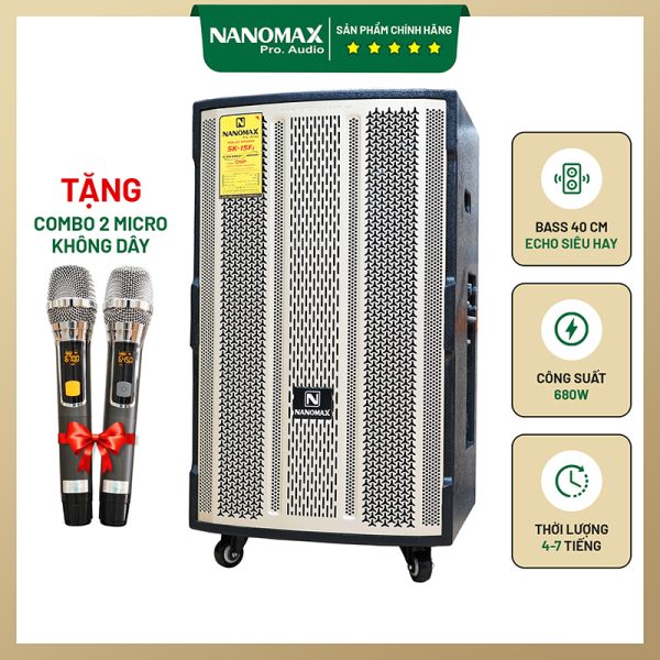 Loa Kéo Di Động Nanomax SK-15F3 Bass 40cm 680w Karaoke Bluetooth