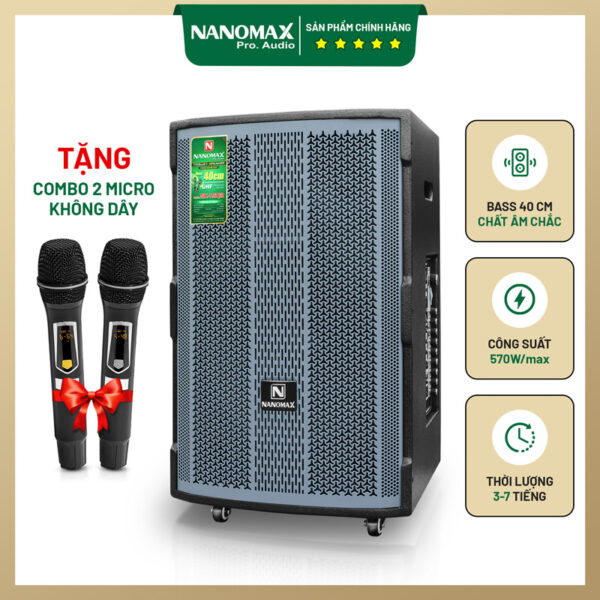 Loa kéo di động Nanomax SK-15Q3 Bass 40cm 570w Karaoke Bluetooth