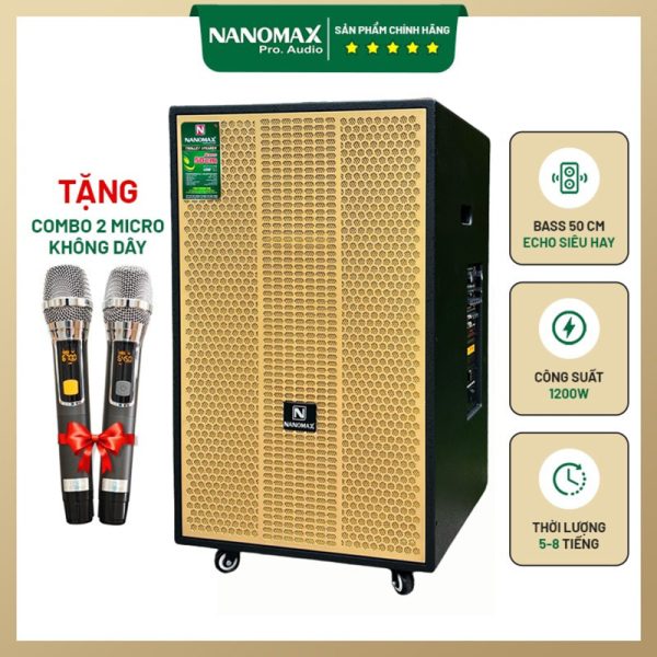 Loa Kéo Di Động Nanomax SK-18G7 Bass 50cm 1200w Karaoke Bluetooth