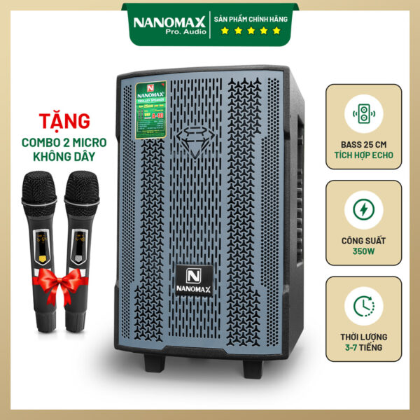 Loa Kéo Mini Nanomax A-10 Thùng đen Bass 25cm 350w