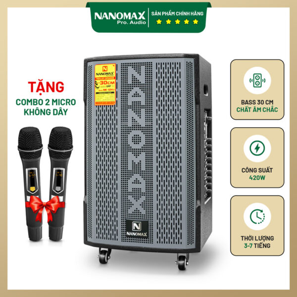 Loa kéo di động Nanomax NK-12H3 Bass 30cm 420w Karaoke Bluetooth