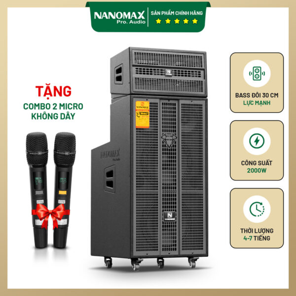 Loa Kéo Di Động Nanomax Pro-12D Bass Đôi 30cm 2000w