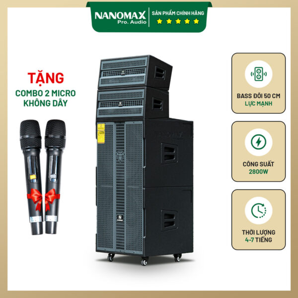 Loa kéo di động Nanomax Pro-218h Bass Đôi 50cm 2800w