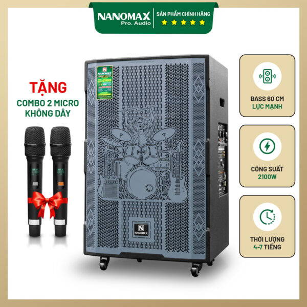 Loa kéo di động Nanomax Pro-21A1 Bass 60cm 2100w Karaoke Bluetooth
