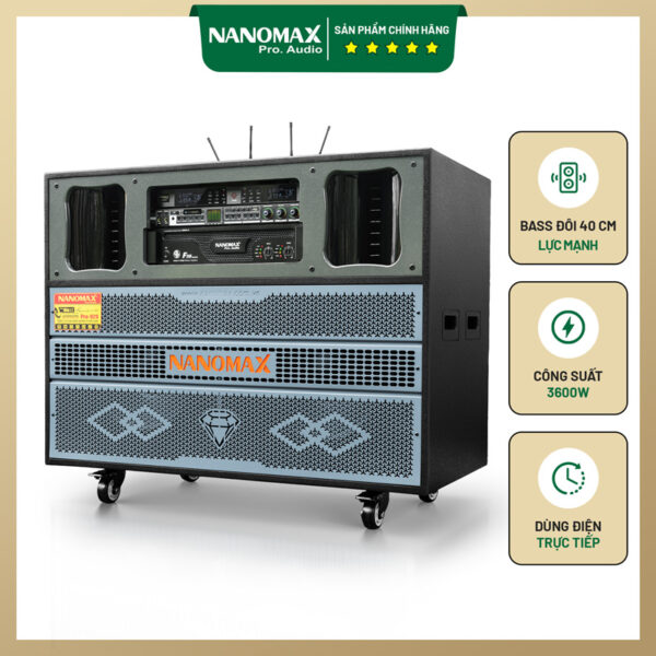 Loa Kéo Điện Di Động Nanomax Pro-929 Bass Đôi 40cm 3600w