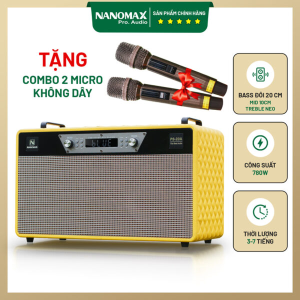 Loa Karaoke Xách Tay Nanomax PS-20A Bass Đôi 20cm 780w
