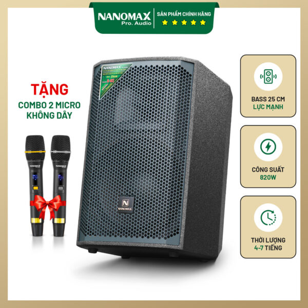 Loa Kéo Di Động Nanomax S-02 Bass 25cm 820w Karaoke Bluetooth