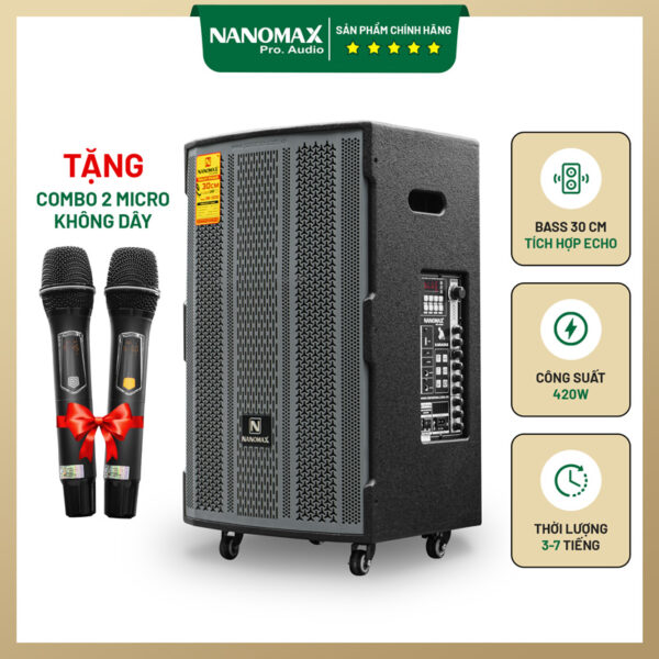 Loa kéo di động Nanomax SK-1202 Bass 30cm 420w Karaoke Bluetooth