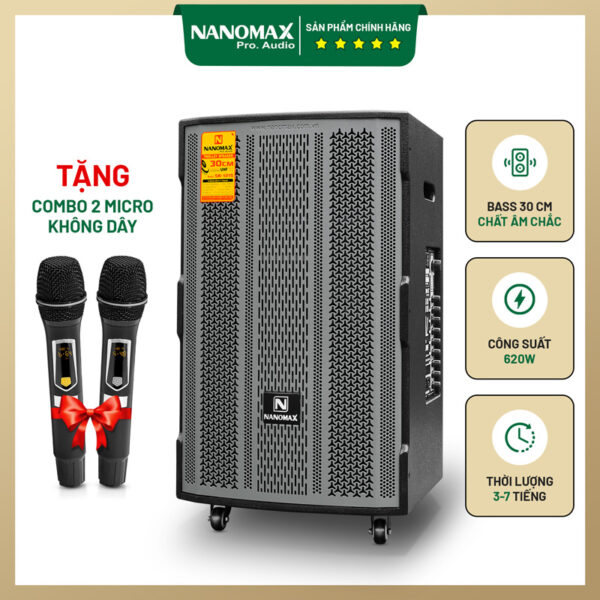 Loa kéo di động Nanomax SK-1215 Bass 30cm 620w Karaoke Bluetooth