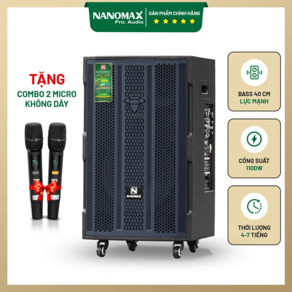 Loa kéo di động Nanomax SK-15Q6 Bass 40cm 1100w Karaoke Bluetooth