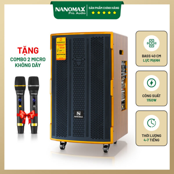 Loa kéo di động Nanomax SK-15Q7 Bass 40cm 1150w Karaoke Bluetooth