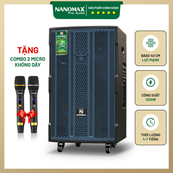 Loa kéo di động Nanomax SK-15Q4 Bass 40cm 650w Karaoke Bluetooth