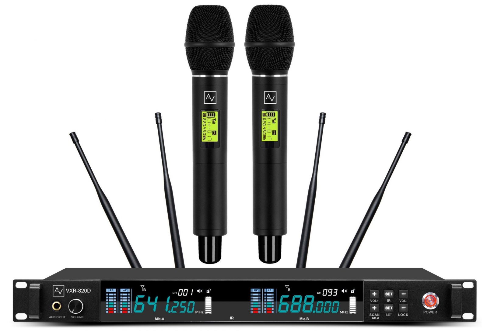 Micro không dây cầm tay 2 mic AV VXR-820D